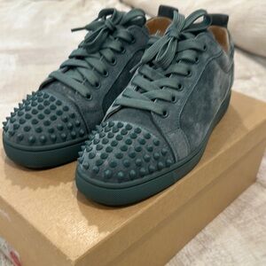 Christian Louboutin Green Studded Suede Sneakers
